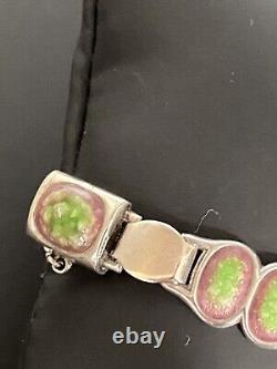 Stunning Antique Art Nouveau Arts & Crafts Silver Guilloche Enamel 7 Bracelet