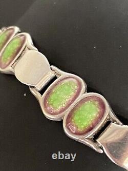 Stunning Antique Art Nouveau Arts & Crafts Silver Guilloche Enamel 7 Bracelet