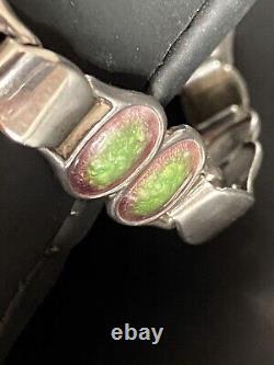 Stunning Antique Art Nouveau Arts & Crafts Silver Guilloche Enamel 7 Bracelet