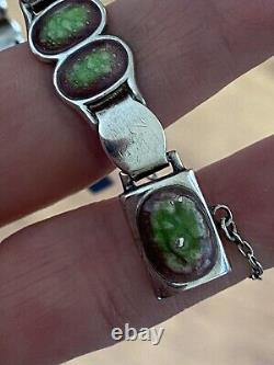 Stunning Antique Art Nouveau Arts & Crafts Silver Guilloche Enamel 7 Bracelet