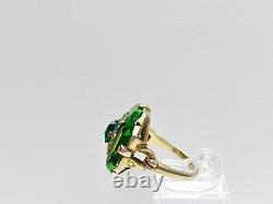 Stunning Antique Art Nouveau Uncas Sterling Green Glass/Rhinestone Ring