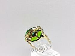 Stunning Antique Art Nouveau Uncas Sterling Green Glass/Rhinestone Ring