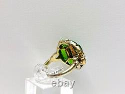 Stunning Antique Art Nouveau Uncas Sterling Green Glass/Rhinestone Ring