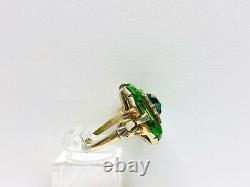 Stunning Antique Art Nouveau Uncas Sterling Green Glass/Rhinestone Ring