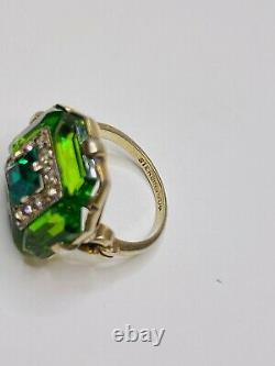 Stunning Antique Art Nouveau Uncas Sterling Green Glass/Rhinestone Ring