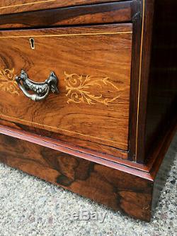 Stunning Antique Victorian Rosewood Marquetry Writing Desk Green Leather Top