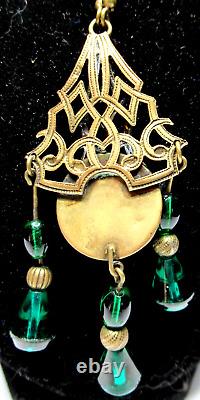 Stunning Art Nouveau Green Glass Antique Necklace