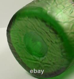 Stunning Art Nouveau Green Iridescent Pinched Sides Large Textured Vase