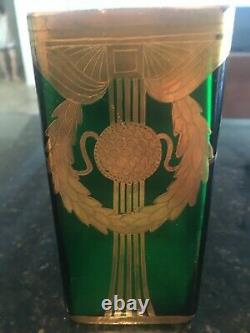 Stunning Art Nouveau Vase in Emerald Green & Relief with gold Decor, MB107