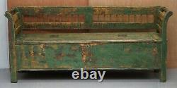 Stunning Central European Pitch Pine 19th Century Original Green Paint Bench