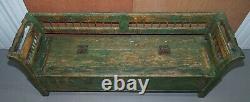 Stunning Central European Pitch Pine 19th Century Original Green Paint Bench