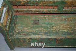 Stunning Central European Pitch Pine 19th Century Original Green Paint Bench