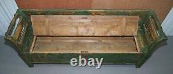 Stunning Central European Pitch Pine 19th Century Original Green Paint Bench