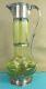 Stunning German Art Nouveau Pewter Green Glass Wine Jug Leaf Berry Orivit C1905