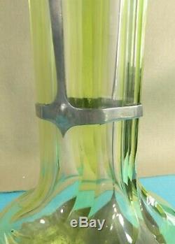 Stunning German Art Nouveau Pewter Green Glass Wine Jug Leaf Berry Orivit C1905