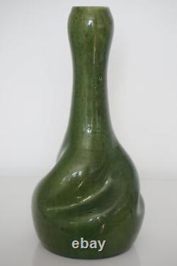 Stunning Green Glaze Twisted Vase Probably Belgian Art Nouveau c. 1900