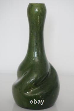 Stunning Green Glaze Twisted Vase Probably Belgian Art Nouveau c. 1900