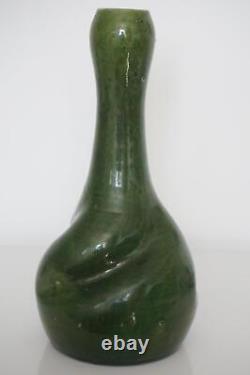 Stunning Green Glaze Twisted Vase Probably Belgian Art Nouveau c. 1900