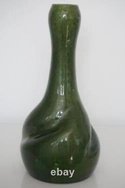 Stunning Green Glaze Twisted Vase Probably Belgian Art Nouveau c. 1900