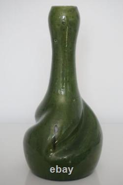 Stunning Green Glaze Twisted Vase Probably Belgian Art Nouveau c. 1900