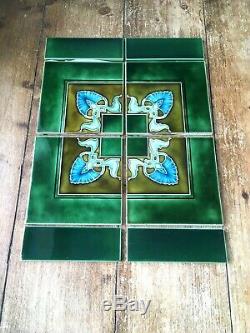 Stunning Green Original Art Nouveau Reclaimed Fireplace Tiles Minton Interest