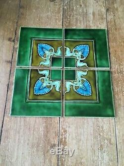 Stunning Green Original Art Nouveau Reclaimed Fireplace Tiles Minton Interest