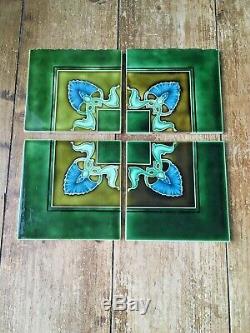 Stunning Green Original Art Nouveau Reclaimed Fireplace Tiles Minton Interest