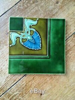 Stunning Green Original Art Nouveau Reclaimed Fireplace Tiles Minton Interest