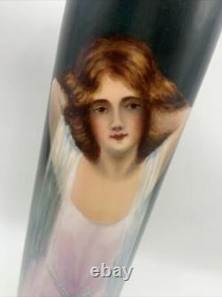 Stunning LIMOGES Hand Painted Art Nouveau PORTRAIT VASE France 1908 Signed