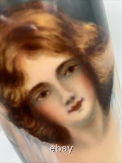 Stunning LIMOGES Hand Painted Art Nouveau PORTRAIT VASE France 1908 Signed