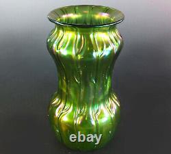 Stunning Loetz Iridescent Green'neptune' Pattern Glass Vase