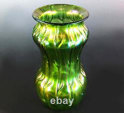 Stunning Loetz Iridescent Green'neptune' Pattern Glass Vase