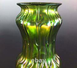 Stunning Loetz Iridescent Green'neptune' Pattern Glass Vase