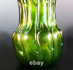 Stunning Loetz Iridescent Green'neptune' Pattern Glass Vase