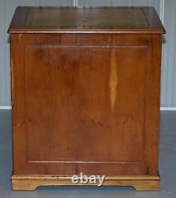 Stunning Pair Of Burr Yew Wood Office Filing Cabinets With Green Leather Tops