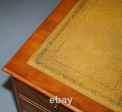 Stunning Pair Of Burr Yew Wood Office Filing Cabinets With Green Leather Tops