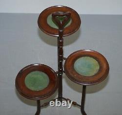 Stunning Three Tiered Mahogany & Green Leather Whatnot Side Table Plant Stand