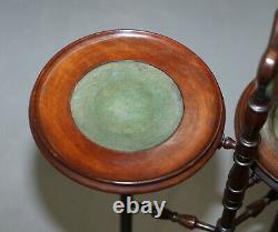 Stunning Three Tiered Mahogany & Green Leather Whatnot Side Table Plant Stand