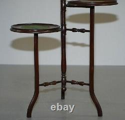 Stunning Three Tiered Mahogany & Green Leather Whatnot Side Table Plant Stand