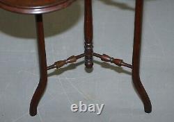 Stunning Three Tiered Mahogany & Green Leather Whatnot Side Table Plant Stand