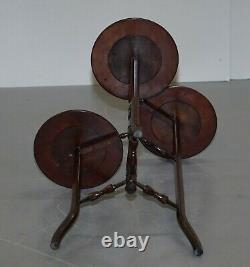 Stunning Three Tiered Mahogany & Green Leather Whatnot Side Table Plant Stand