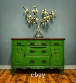 Stunning Vintage Green Art Nouveau Solid Sideboard