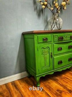 Stunning Vintage Green Art Nouveau Solid Sideboard