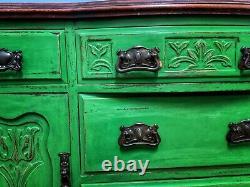 Stunning Vintage Green Art Nouveau Solid Sideboard