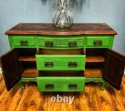 Stunning Vintage Green Art Nouveau Solid Sideboard