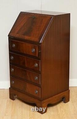 Stunning Vintage Mahogany Bureau Desk With Green Leather Inside