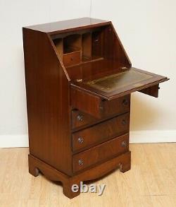 Stunning Vintage Mahogany Bureau Desk With Green Leather Inside