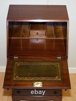 Stunning Vintage Mahogany Bureau Desk With Green Leather Inside