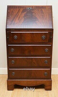 Stunning Vintage Mahogany Bureau Desk With Green Leather Inside