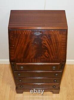 Stunning Vintage Mahogany Bureau Desk With Green Leather Inside